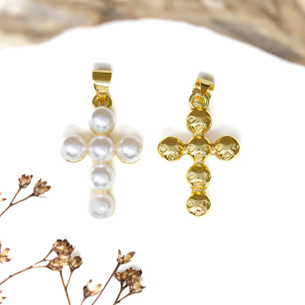 Gold Plated 23x15mm Shell Pearl Cross Pendant