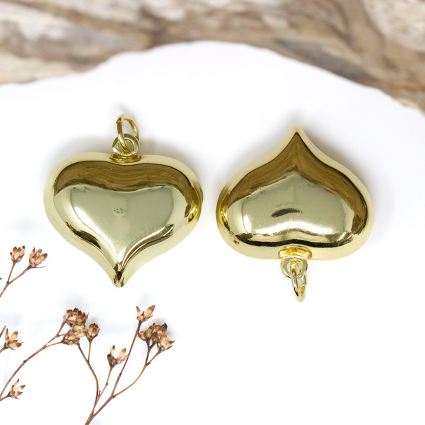 18kt Gold Plated 25mm Puffy Heart Pendant
