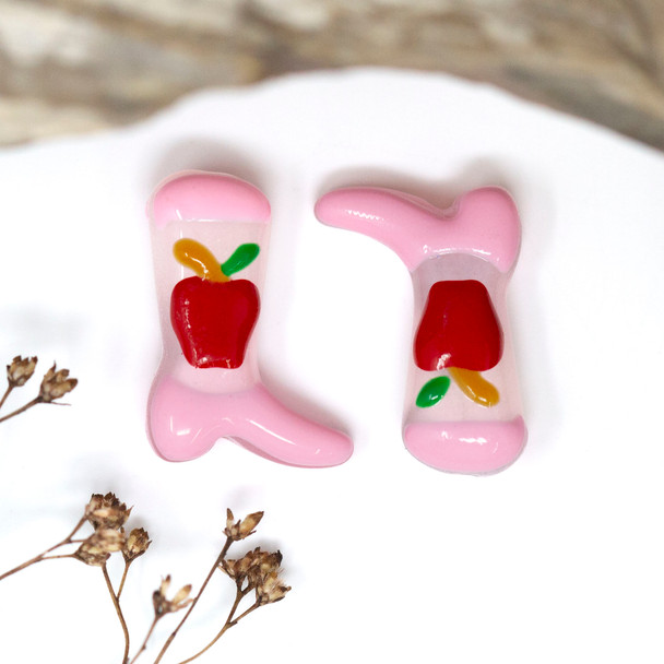 Lampwork Glass 24x17mm Pink Apple Cowboy Boot Bead