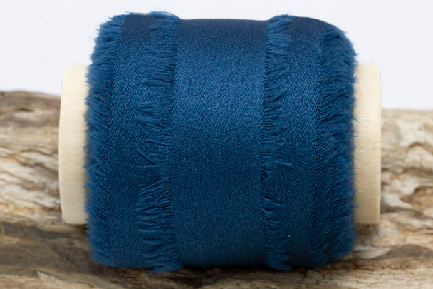 1 1/2 Inch Frayed Satin Ribbon - Blue - Sold by the Foot