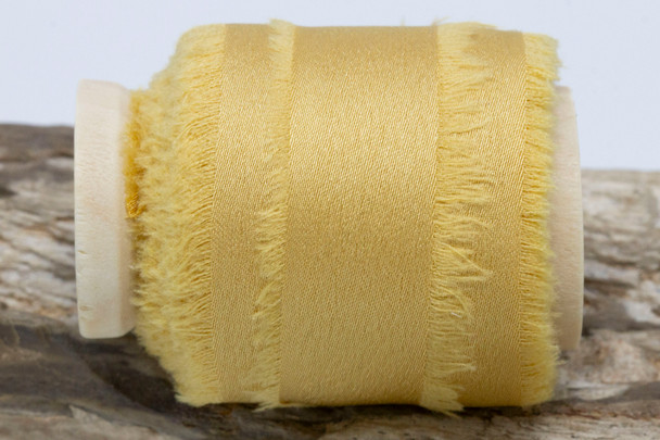 1 1/2 Inch Frayed Satin Ribbon - Gold - Sold by the Foot