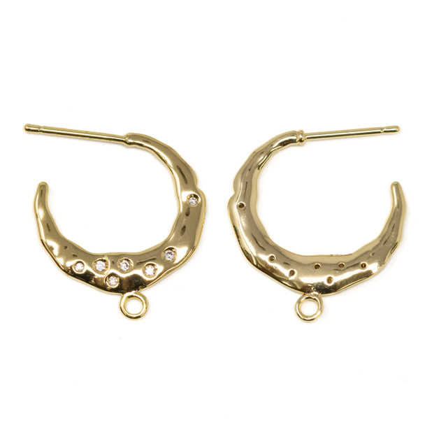 18K Gold Plated Micro Pave Crescent Earrings - 1 Pair