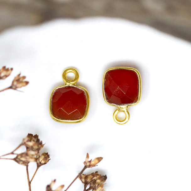 Red Onyx Polished Vermielle 6mm Faceted Square Charm
