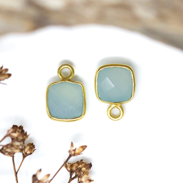 Aqua Chalcedony Polished Vermielle 6mm Faceted Square Charm