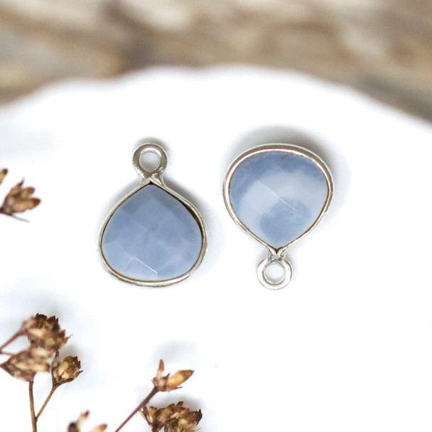 Blue Opal Polished Sterling Silver 8mm Faceted Briolette Charm