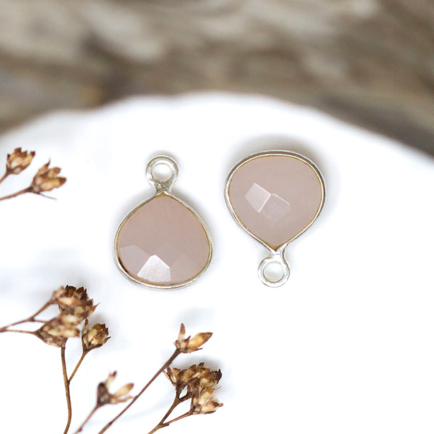 Rose Quartz Polished Sterling Silver 8mm Faceted Briolette Charm