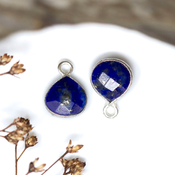 Lapis Polished Sterling Silver 8mm Faceted Briolette Charm