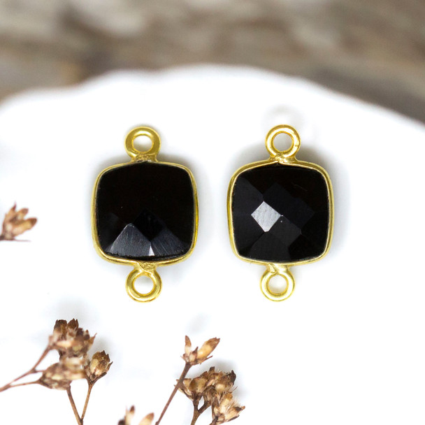 Black Onyx Polished Vermielle 8mm Faceted Square Connector