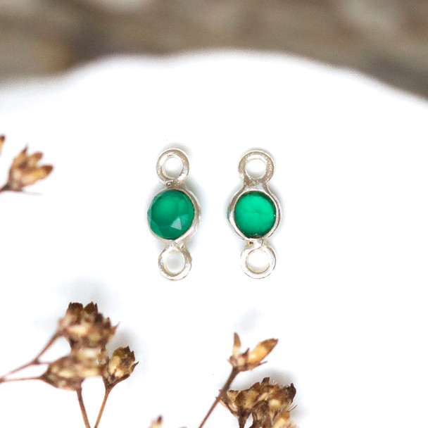 Green Onyx Polished Sterling Silver 4mm Faceted Coin Connector