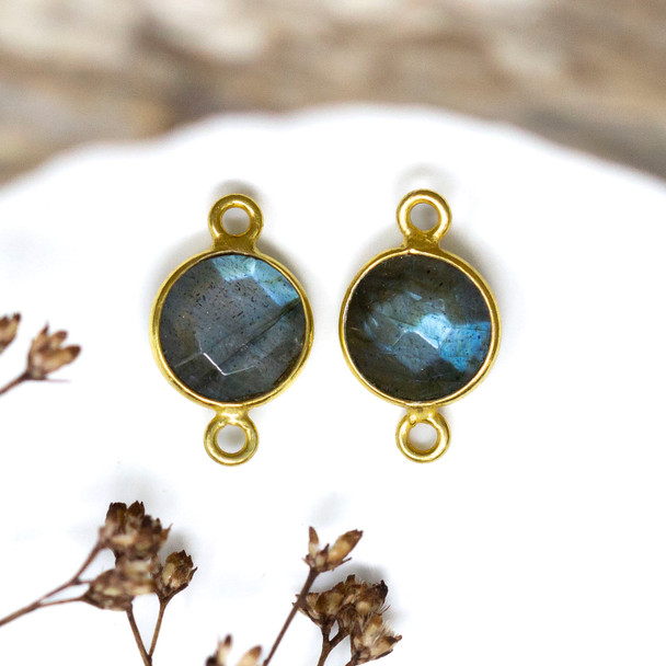 Labradorite Polished Vermielle 8mm Faceted Coin Connector