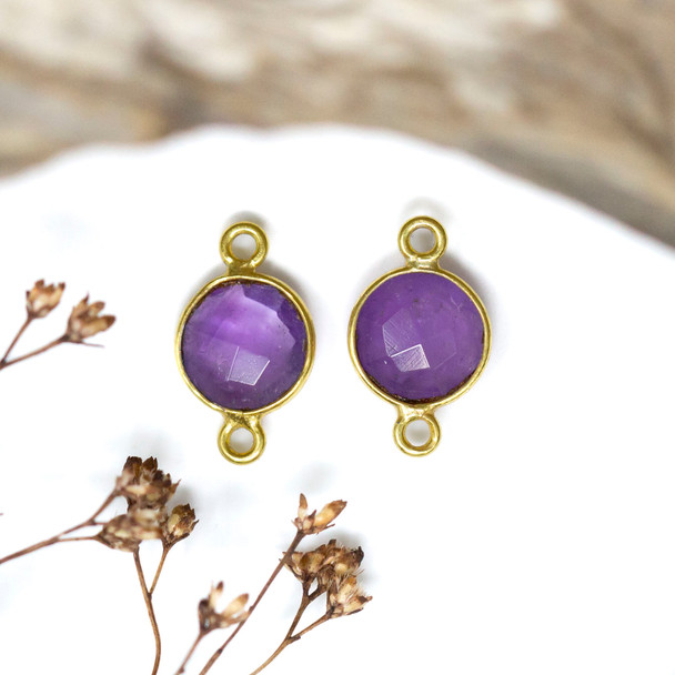 Amethyst Polished Vermeille 8mm Faceted Coin Connector