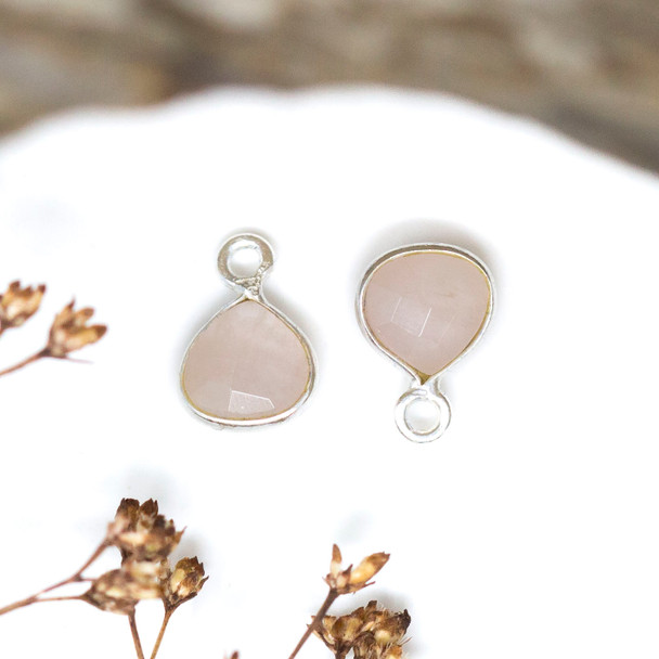 Rose Quartz Polished Sterling Silver 6mm Faceted Briolette Charm