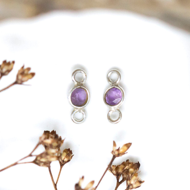 Amethyst Polished Sterling Silver 4mm Faceted Coin Connector