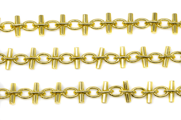 18kt Gold Plated Oval Link with Bar Connector Chain - Sold By 6 inches