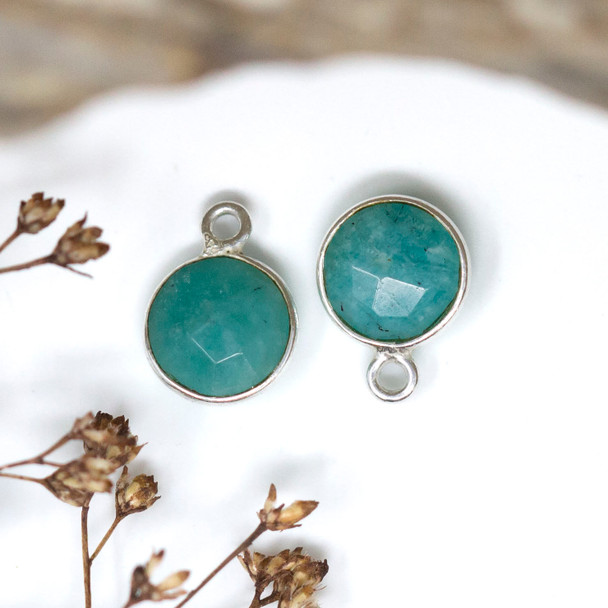 Amazonite Polished Sterling Silver 8mm Faceted Coin Charm