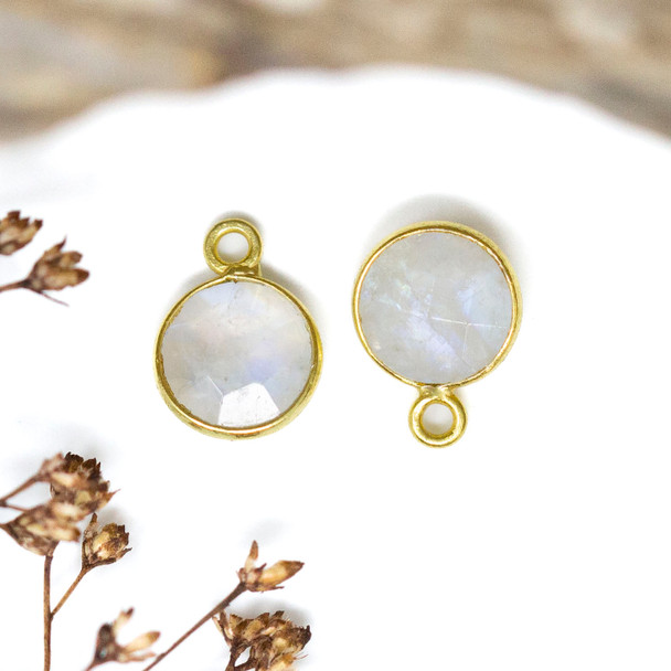 Rainbow Moonstone Polished Vermielle 8mm Faceted Coin Charm