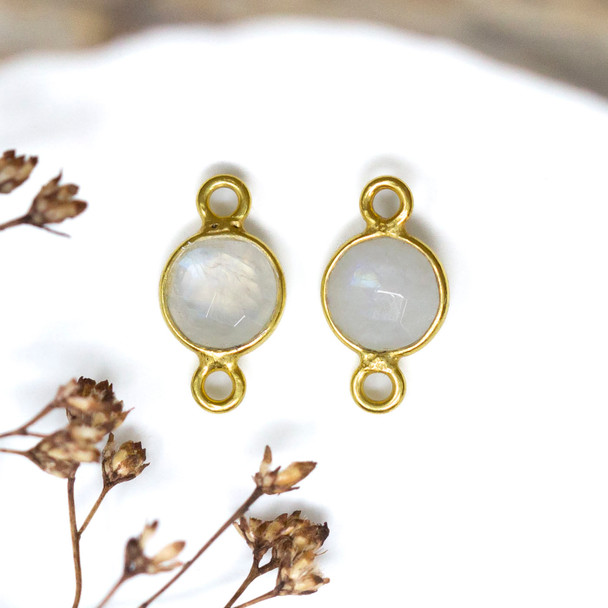 Rainbow Moonstone Polished Vermielle 6mm Faceted Coin Connector