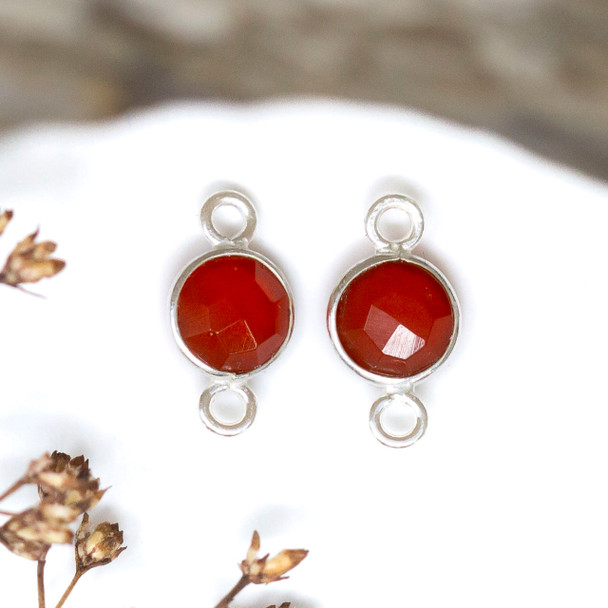 Red Onyx Polished Sterling Silver 6mm Faceted Coin Connector