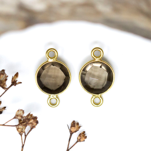 Smoky Quartz Polished Vermielle 8mm Faceted Coin Connector
