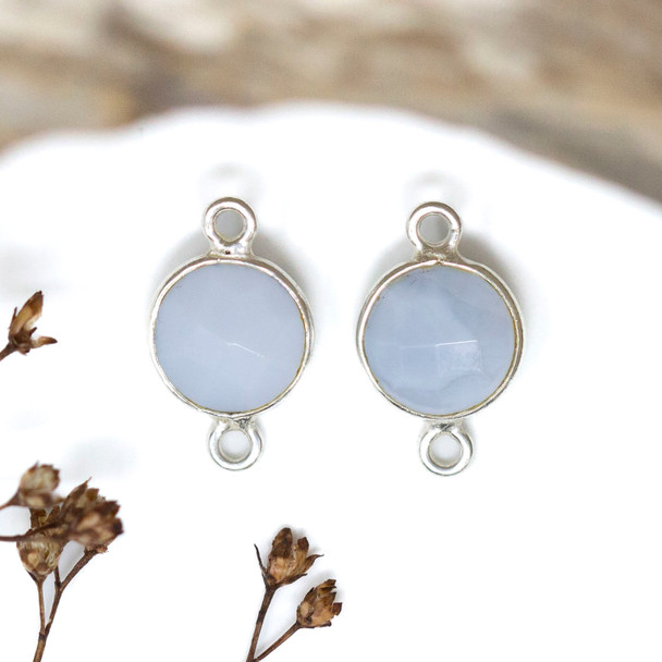 Blue Opal Polished Sterling Silver 8mm Faceted Coin Connector