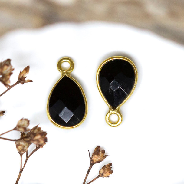 Black Onyx Polished Vermielle 6x9mm Faceted Drop Charm