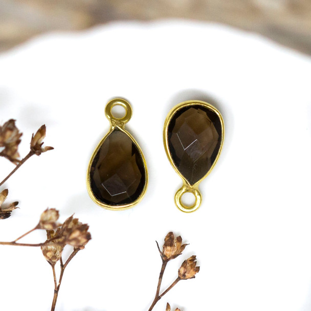 Smoky Quartz Polished Vermeille 6x9mm Faceted Drop Charm