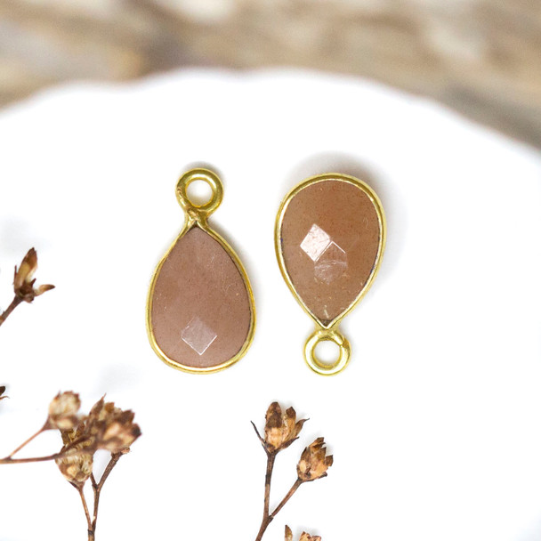 Peach Moonstone Polished Vermielle 6x9mm Faceted Drop Charm