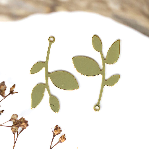 Gold Plated 17x25mm Leaf Sprig Charm