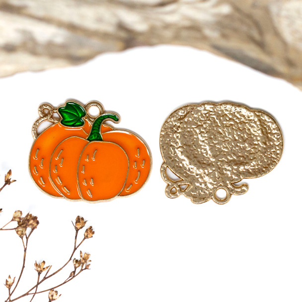 Gold Plated Enamel Alloy 29x24mm Pumpkin Charm