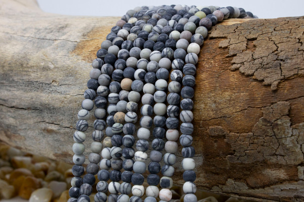 Black Veined Jasper Matte 4mm Round