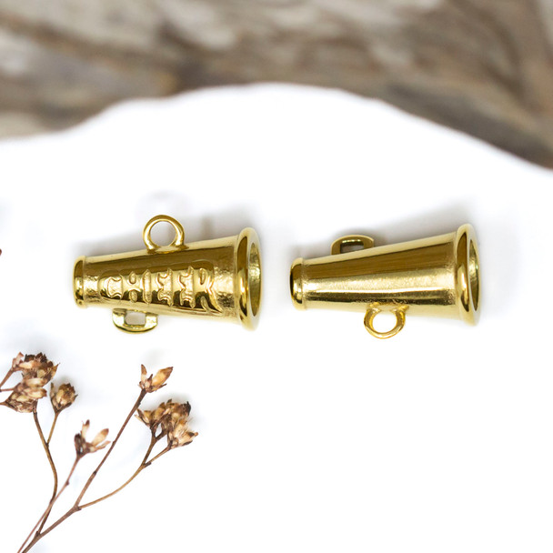 Gold Plated Stainless Steel 11x17mm Cheer Bullhorn Charm