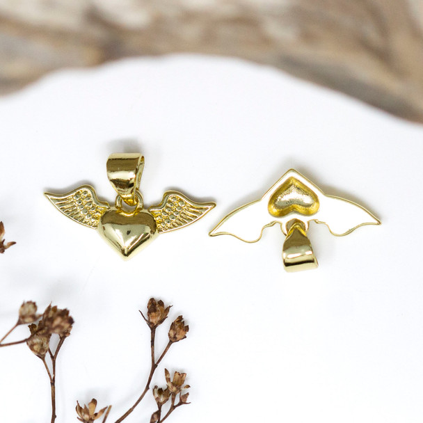 Gold Plated 20x13mm Winged Heart Charm
