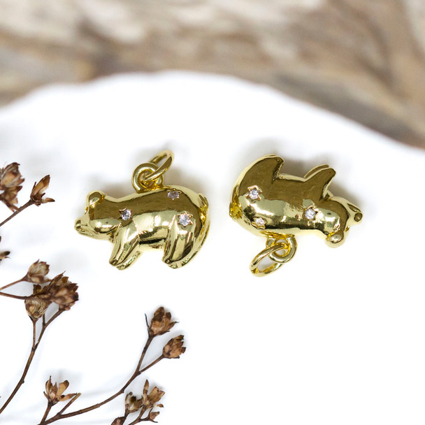 Gold Plated Micro Pave 15x11mm Pig Charm