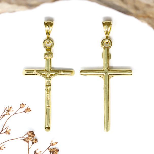 Gold Plated 51x24mm Cross Crucifix Pendant