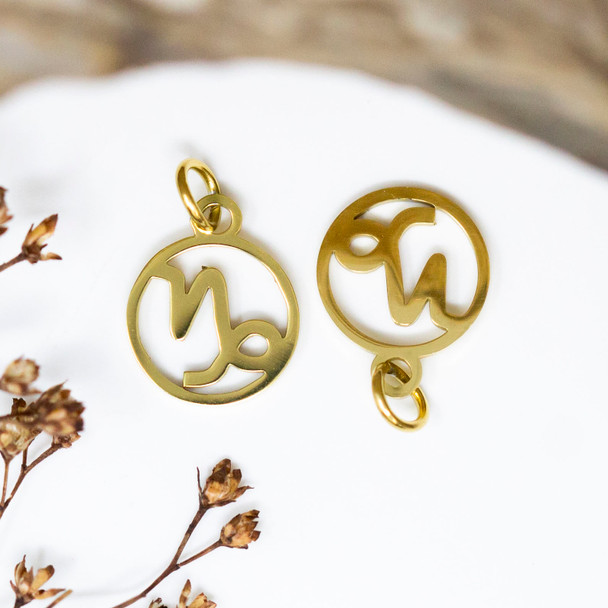 Gold Plated Stainless Steel 11mm Capricorn Zodiac Charm