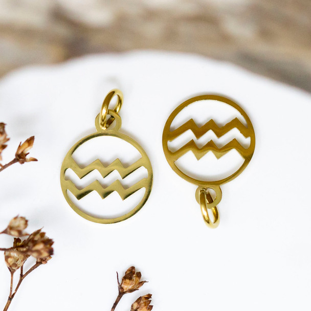 Gold Plated Stainless Steel 11mm Aquarius Zodiac Charm