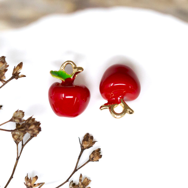 Gold Plated Enamel 8mm Apple Charm