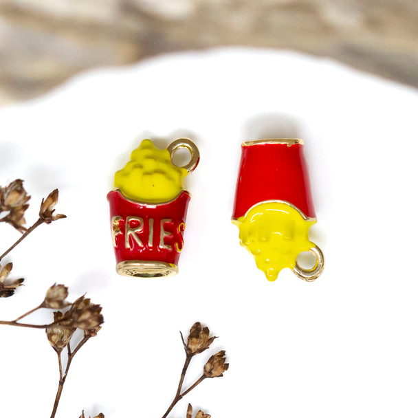 Gold Plated Enamel 13x8mm Fries Charm