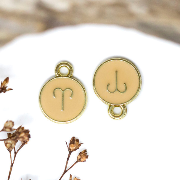 Gold Plated Enamel 10mm Peach Aries Zodiac Charm