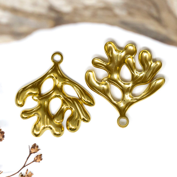 Gold Plated Stainless Steel 24mm Coral Branch Charm