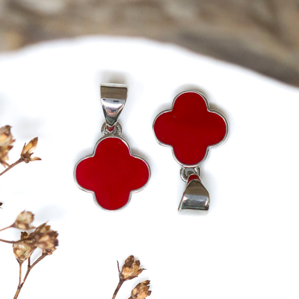 Silver Plated Enamel 10mm Red Clover Charm