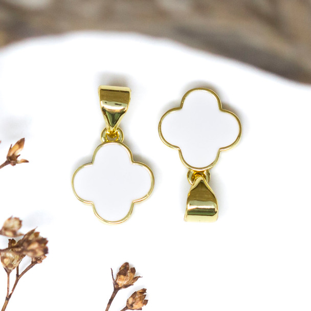 Gold Plated Enamel 10mm White Clover Charm