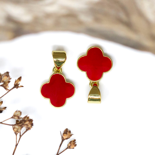 Gold Plated Enamel 10mm Red Clover Charm