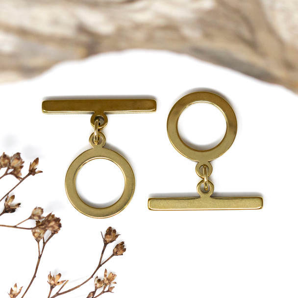 Gold Plated Stainless Steel 14mm Flat Toggle Clasp