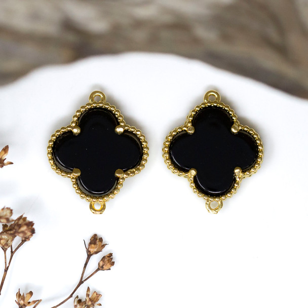 Gold Plated 15mm Black Clover / Quatrefoil Shell Link