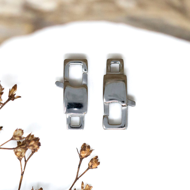 Silver Plated Stainless Steel 15x7mm Rectangle Lobster Clasp