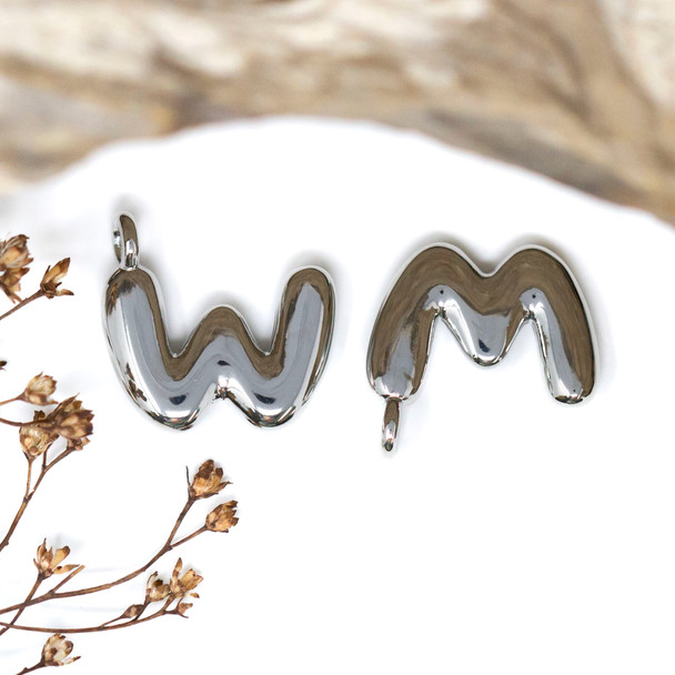 Platinum Plated Letter "W" Charm