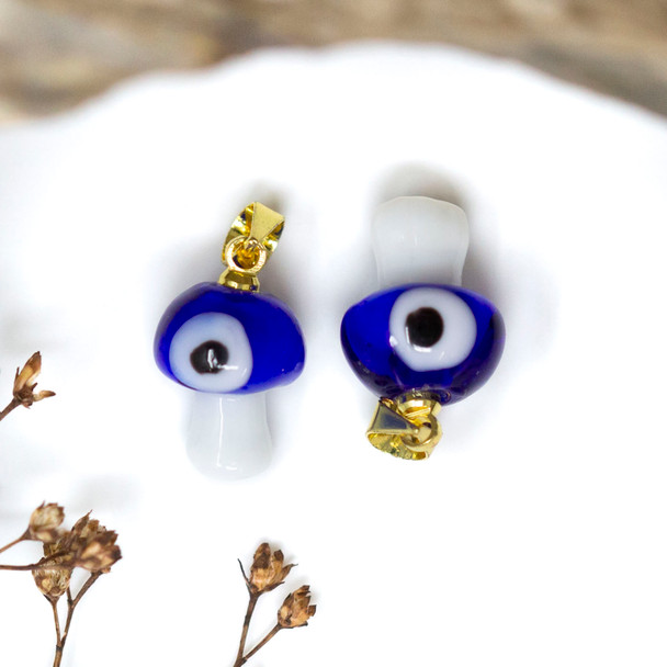 Lampwork Polished 10x14mm Royal Blue Evil Eye Mushroom Charm
