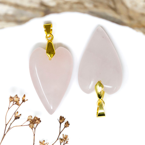 Rose Quartz Polished Gold Plated 20x30mm Heart Pendant