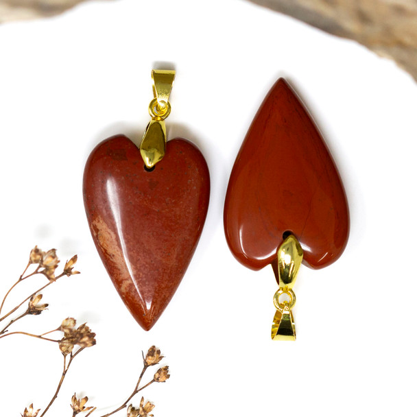 Red Jasper Gold Plated Polished 20x30mm Heart Pendant
